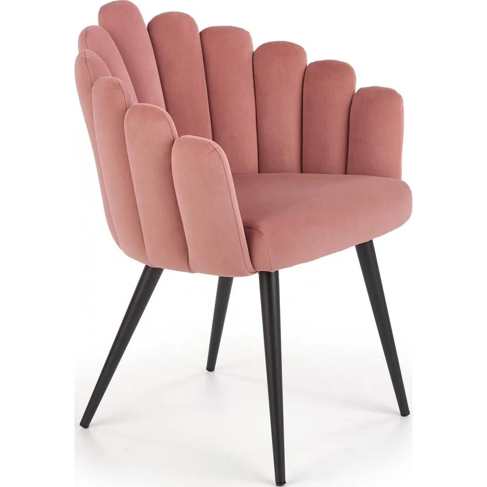 Latest hot sale design backrest upholstered pink velvet dining chair with armrest