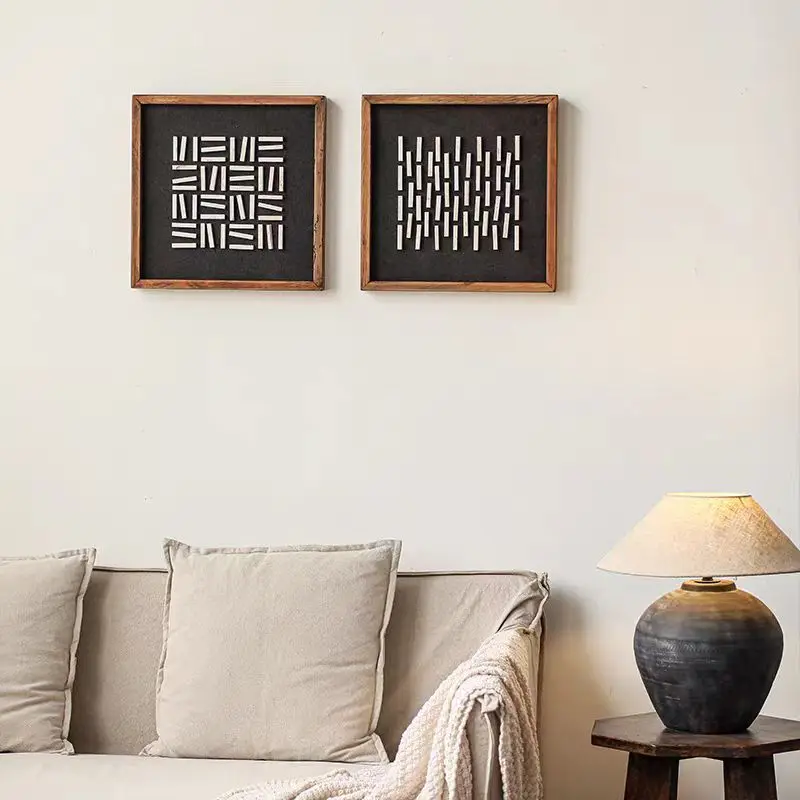 Modern Creative Wall Decor Square Painting Wooden Frame Picture for Interior Living Room Bedroom Home Wall Decorative