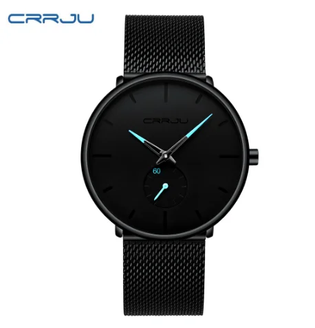 Часы наручные Crrju Мужские кварцевые, брендовые модные роскошные повседневные водонепроницаемые спортивные с тонким стальным сетчатым браслетом