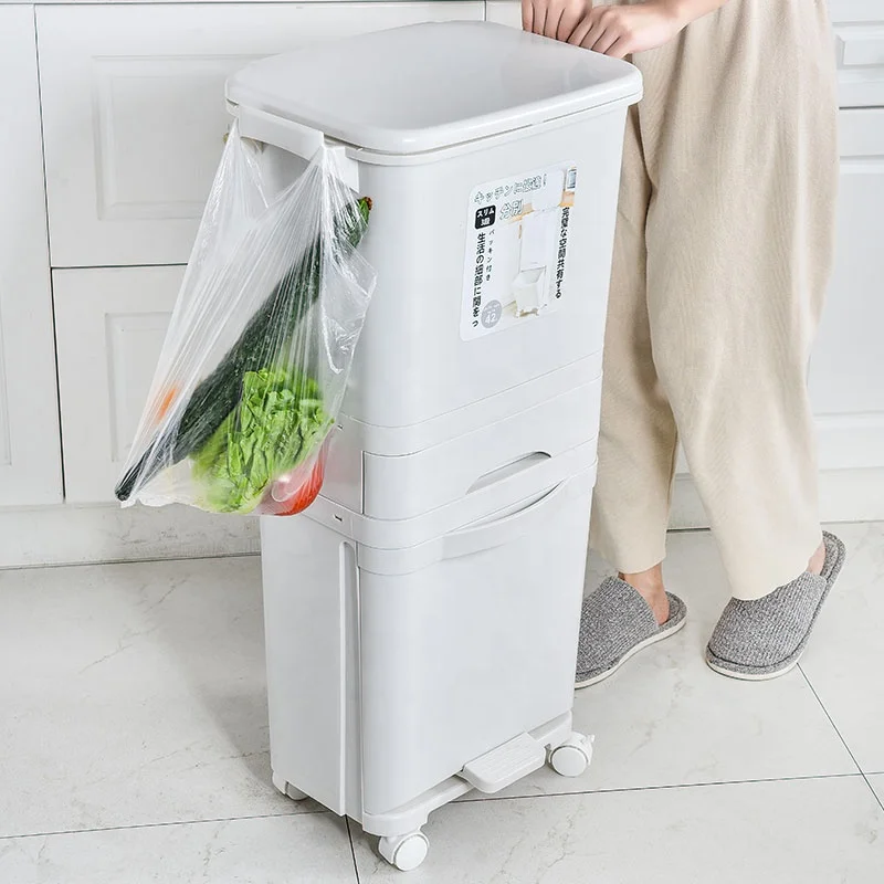  Бытовая кухонная мусорная корзина с крышкой для сухого и влажного разделения