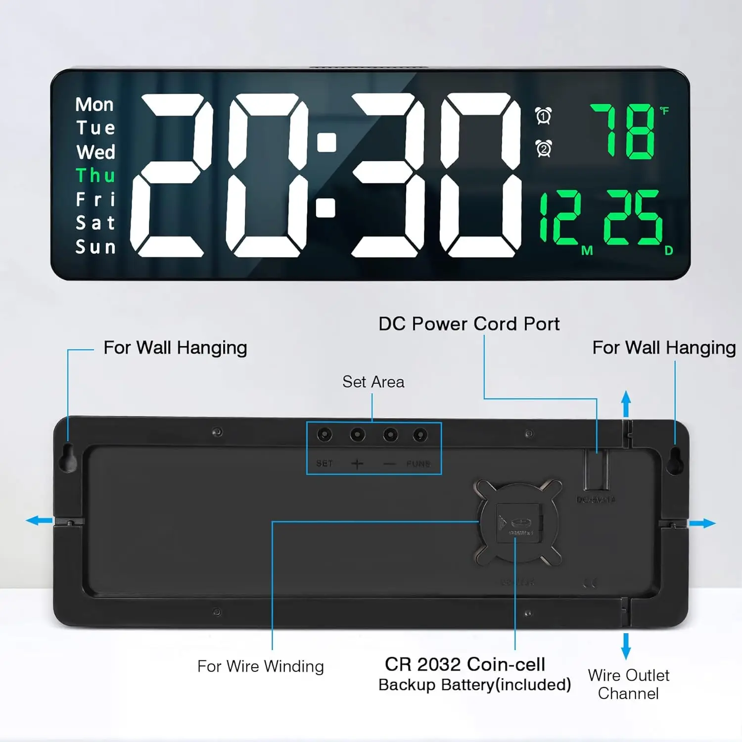 Multifunctional Colorful LED Wall Clock Remote Control Digital Countdown Timer Temperature Week and Calendar Display Clock