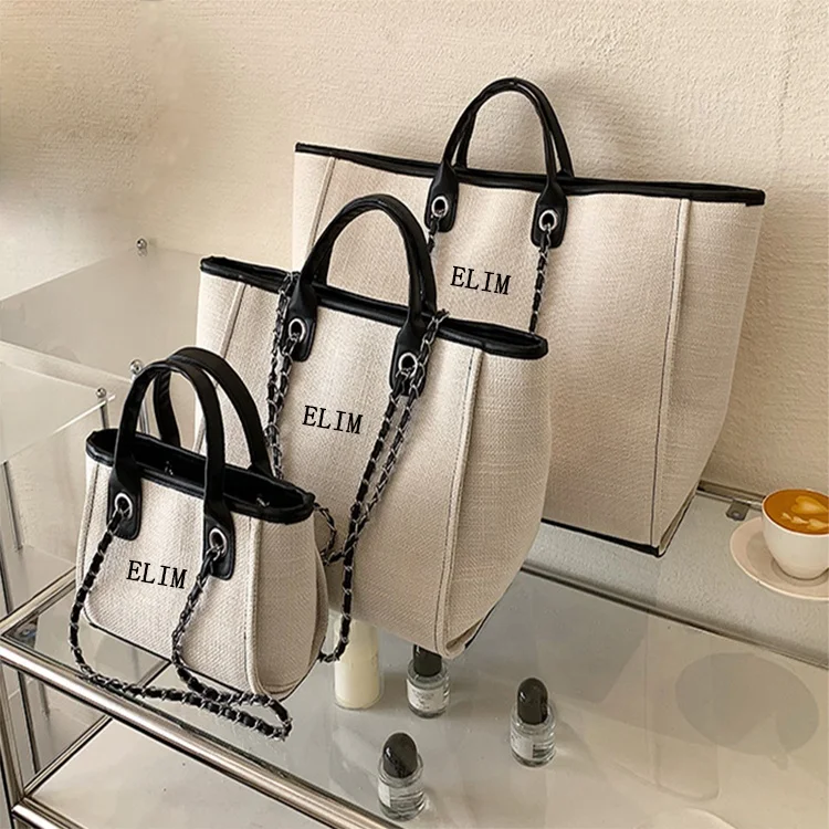New Wholesale Custom Shopping Shoulder Beach Bags Ladies Canvas Fashion Tote Handbags