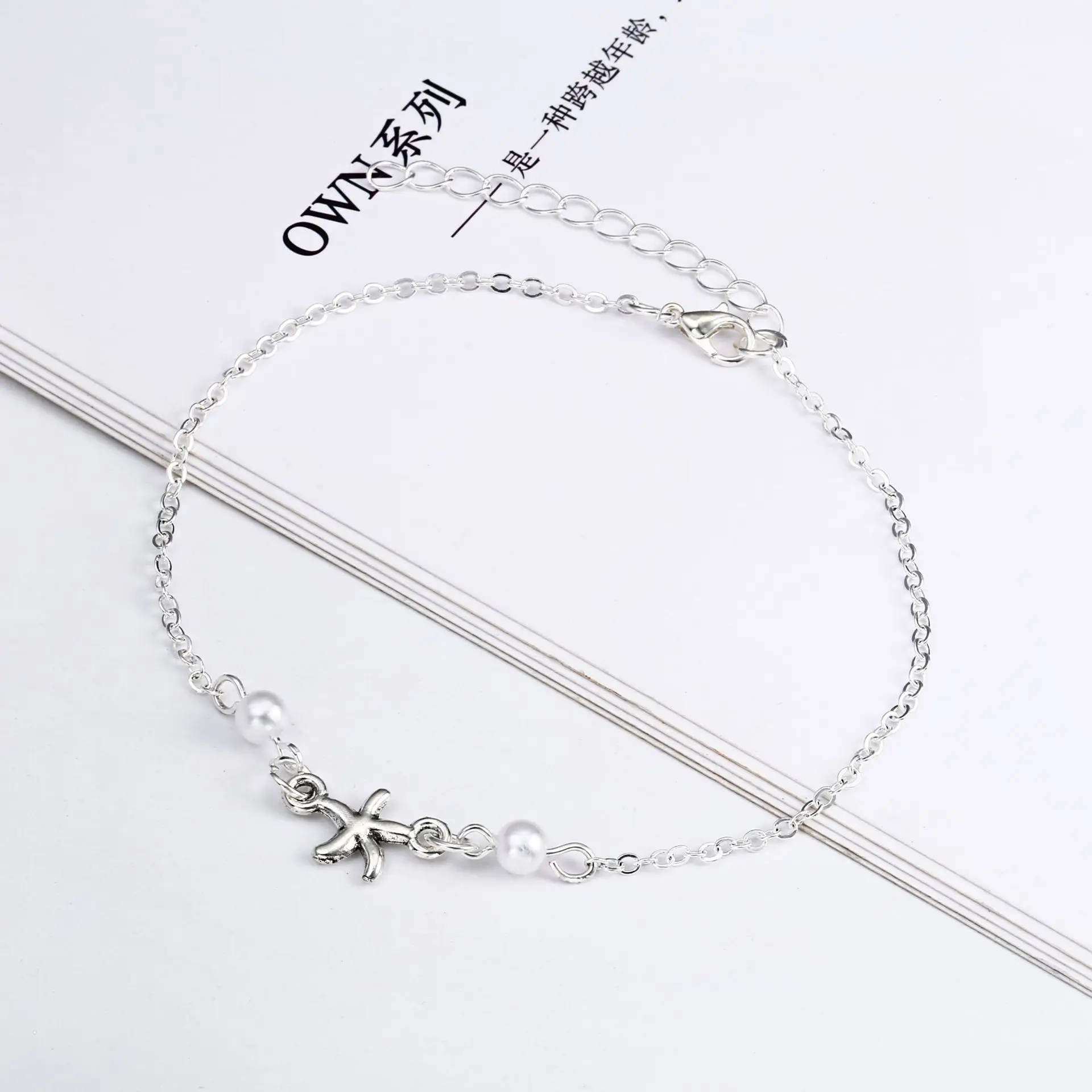 Fashion Alloy Starfish Silver Anklets for Women Support Custom Anklet Jewelry Indian Style Anklets