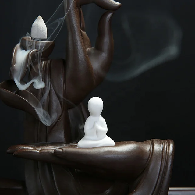 New Arrivals Purple Sand Buddha Hand Incense Burner Flower Lotus Smoke Backflow Incense Censer Ceramic Incense Holder