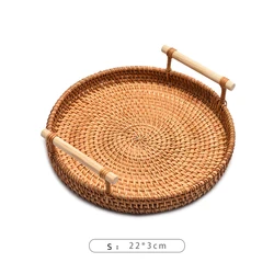 High Quality Cheap Rattan Fruit Plate Round Rattan Tray With Handle Rattan Basket