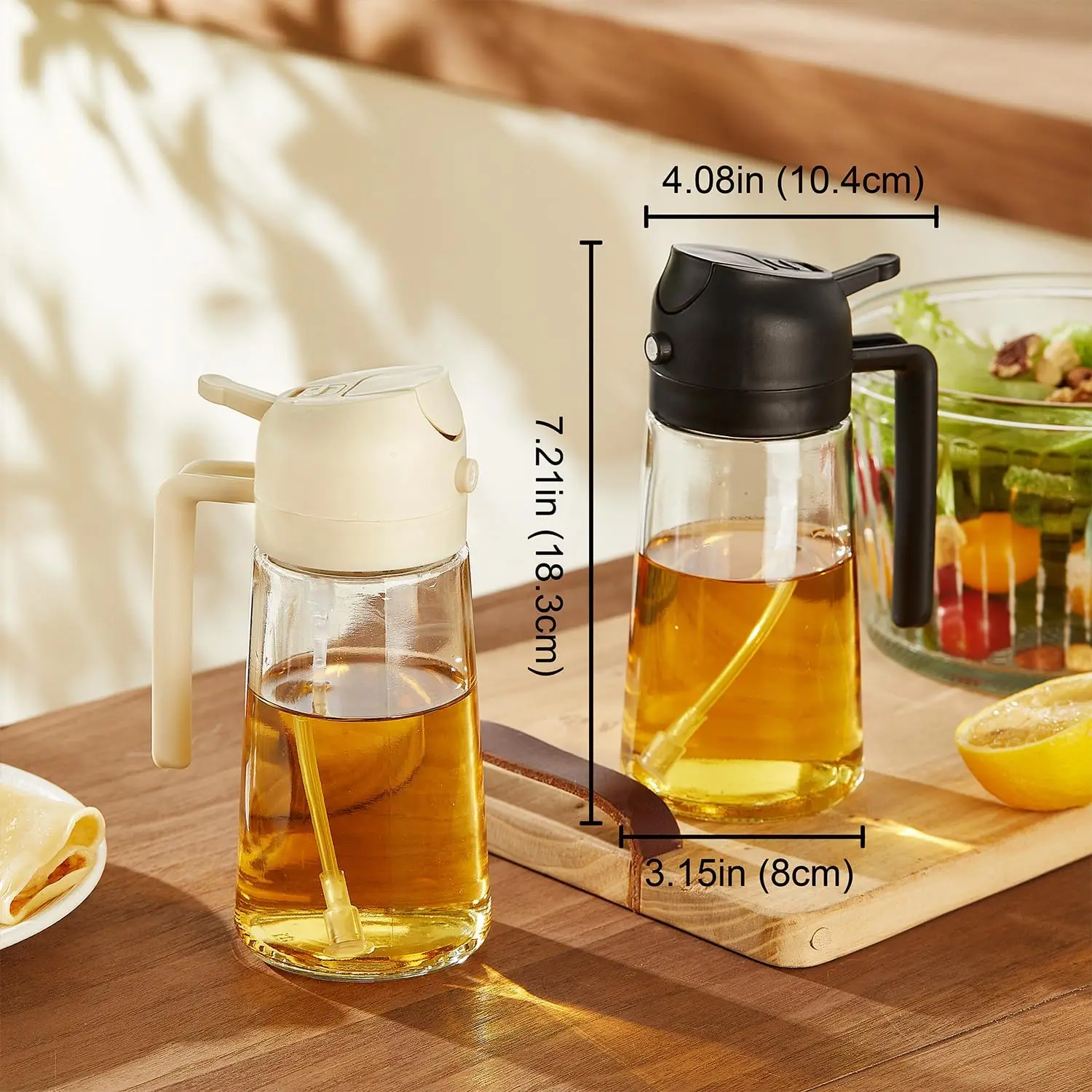 Kitchen Reusable 2 in 1 Oil Sprayer 470ml Glass Olive Oil Dispenser Sprayer for Camping Cooking Salad BBQ Beef Oil Spray Bottle