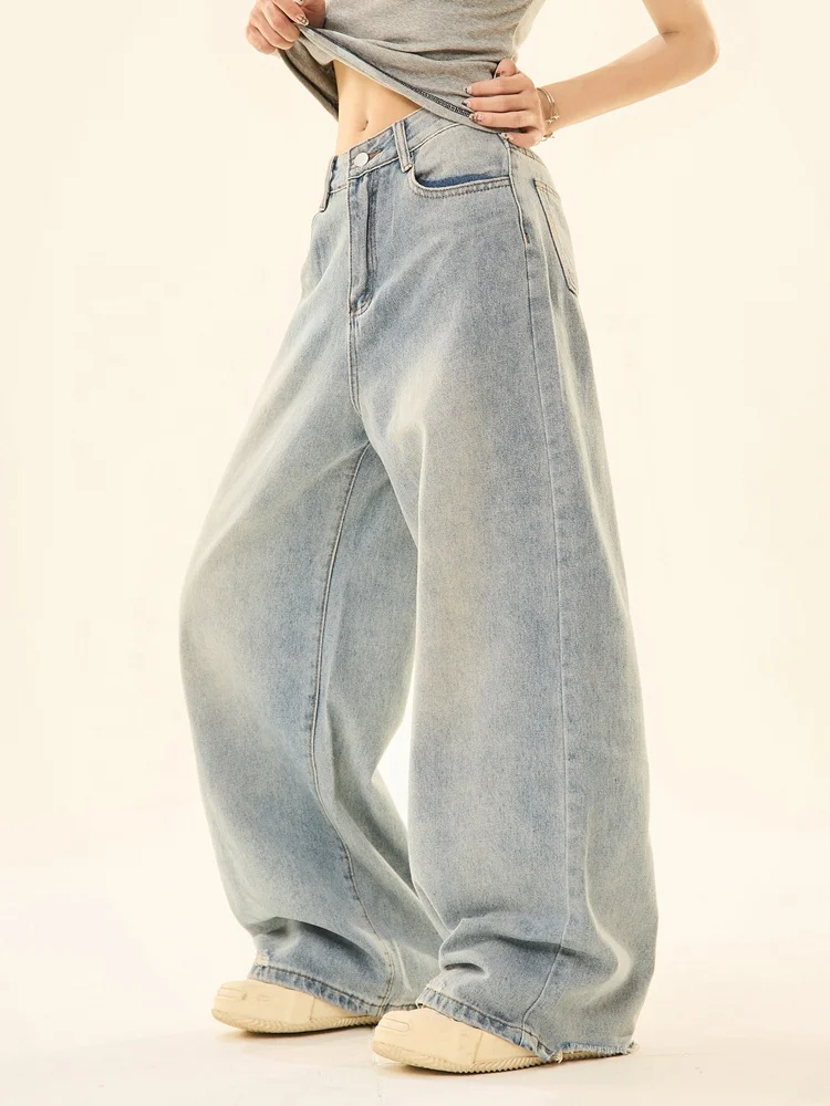 High Waisted Baggy Jeans for Women Big Size Jean Trousers Women Loose Fit Jeans Supplier