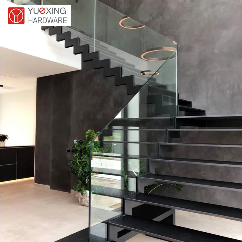 Versatile and practical zig-zag staircase for commercial buildings and public spaces wood marble glass steps straight stairs