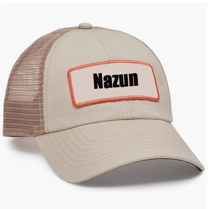 Custom design khaki 6 panel curved brim embroidered trucker hat custom