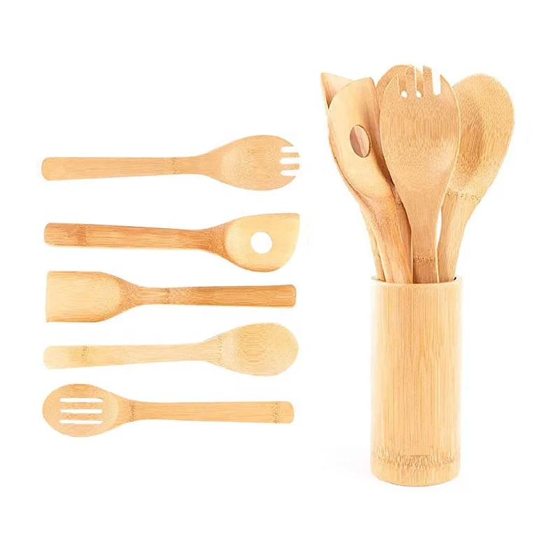 Private Label Wholesale Cooking Tool Sets Bamboo Cooking Set Kitchen Utensils 5 Piece Set Scraper Spatula Spoon Bamboo Tableware