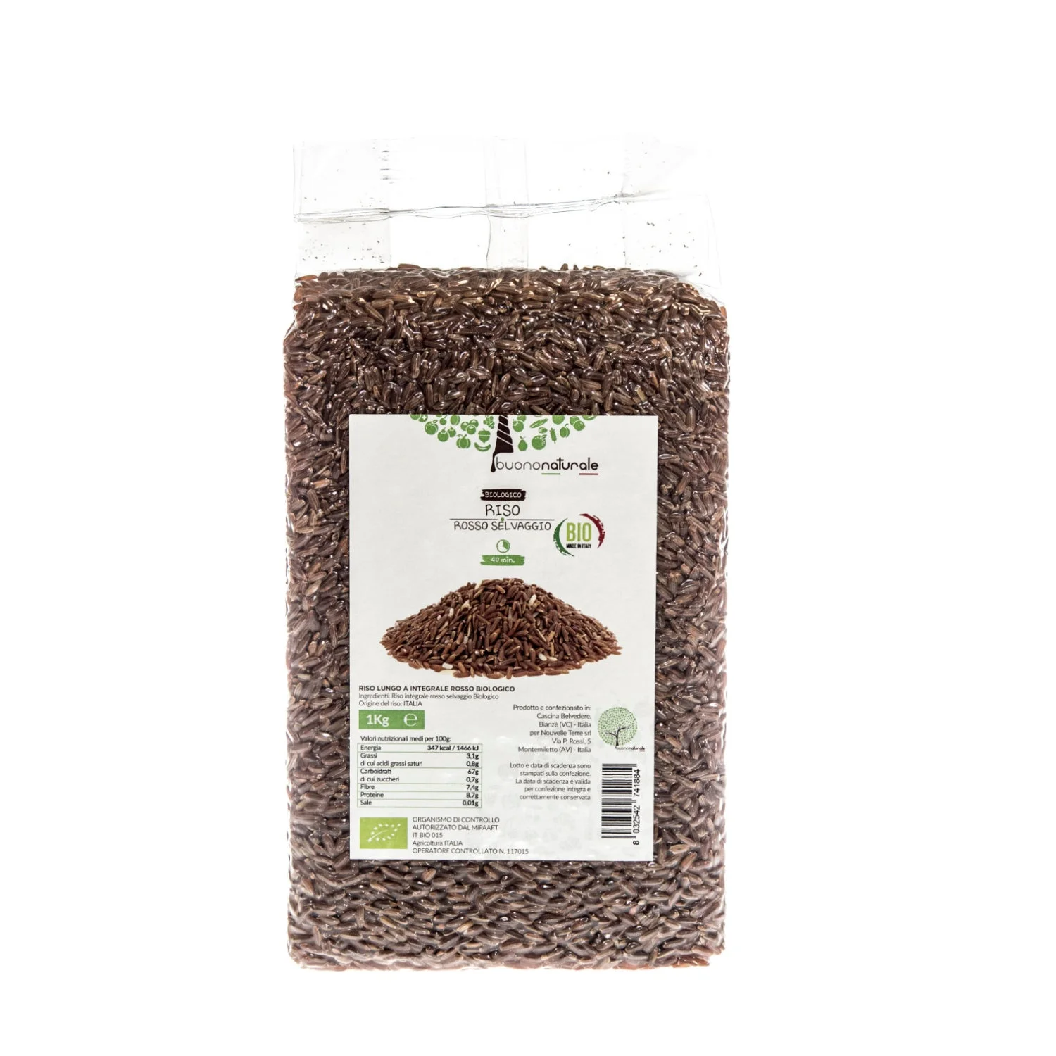 Red rice ORGANIC 1kg Wholegrain Italian Rice Ready in 30-35 Minutes Ideal for Salads or Second Courses