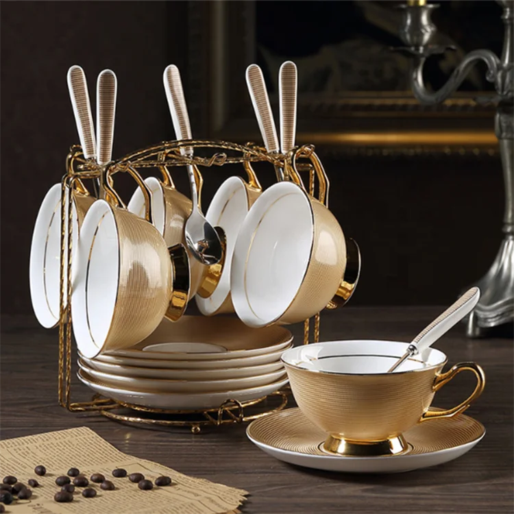 Tangshan wholesale and retail 15 pcs fine bone china chinaware  gold plated decal tea set ceramic