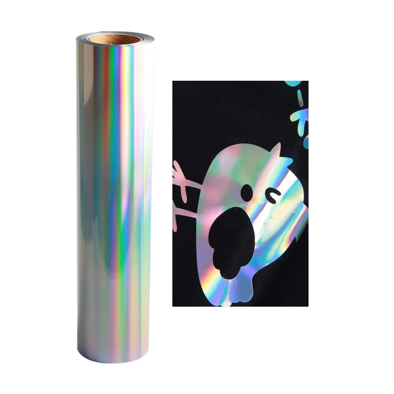 2019 high flex laser film holographic hologram heat transfer vinyl for t shirt hat umbrella label advertisement