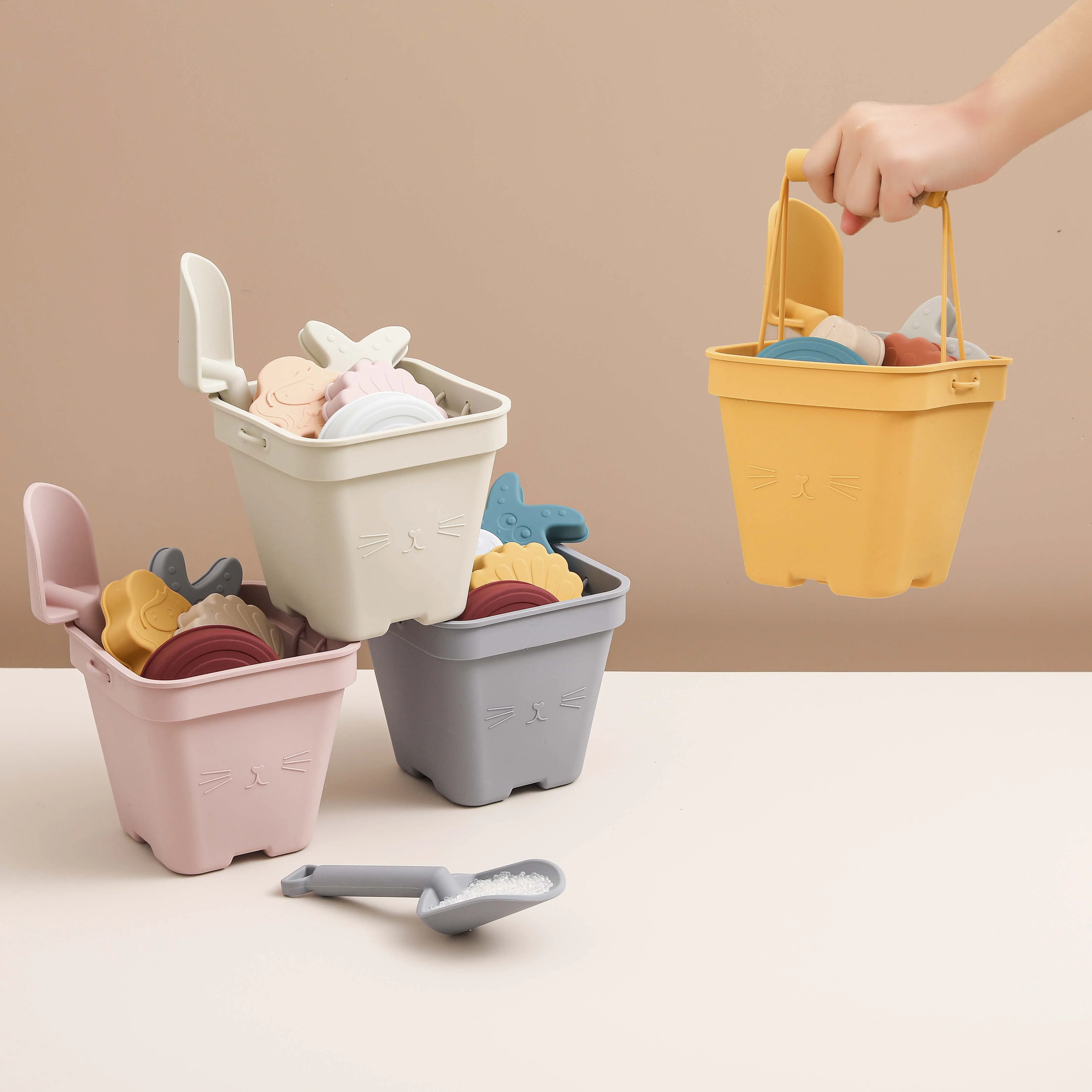 Beach Play Sets Stack Cup Silicone Baby Outdoor Bucket Toys Beach Sand Toy Bucket Set