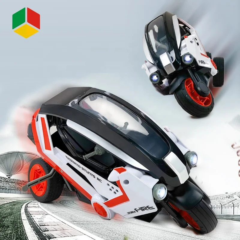 QS Toys 2021 RC Stunt Drift Racing Toy Battery Include RC Motorcycle  2.4G Three Wheels Stunt Car Remote Control Toy With USB