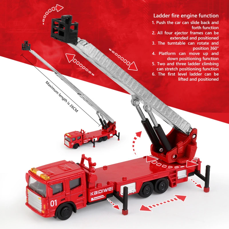 Alloy fire rescue ladder toy car set children small car model boy  toys car model metal