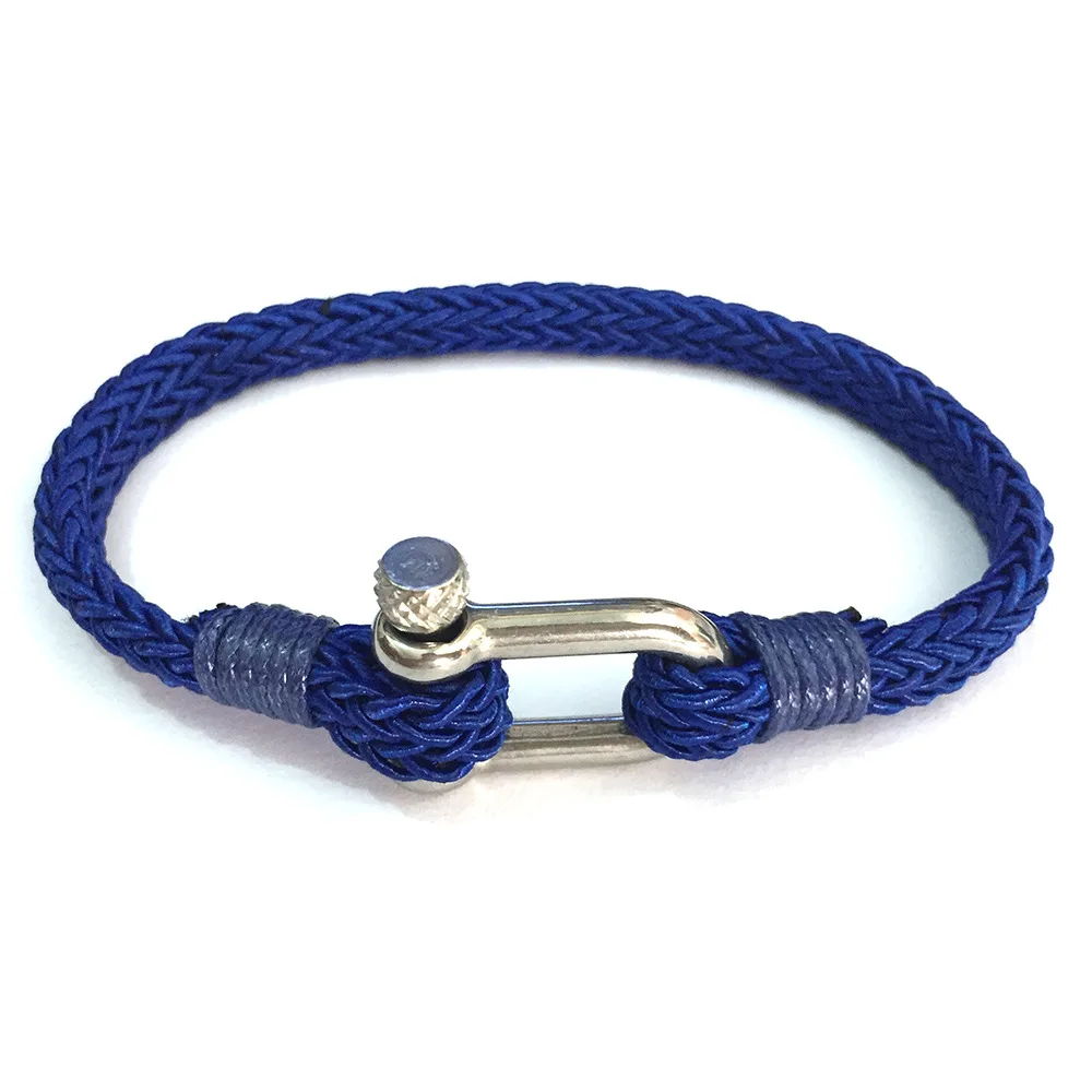 Silver U Shaped Shackle Women Men Beige Nylon Rope Bracelet Stainless Steel Ocean Sailing Bracelet