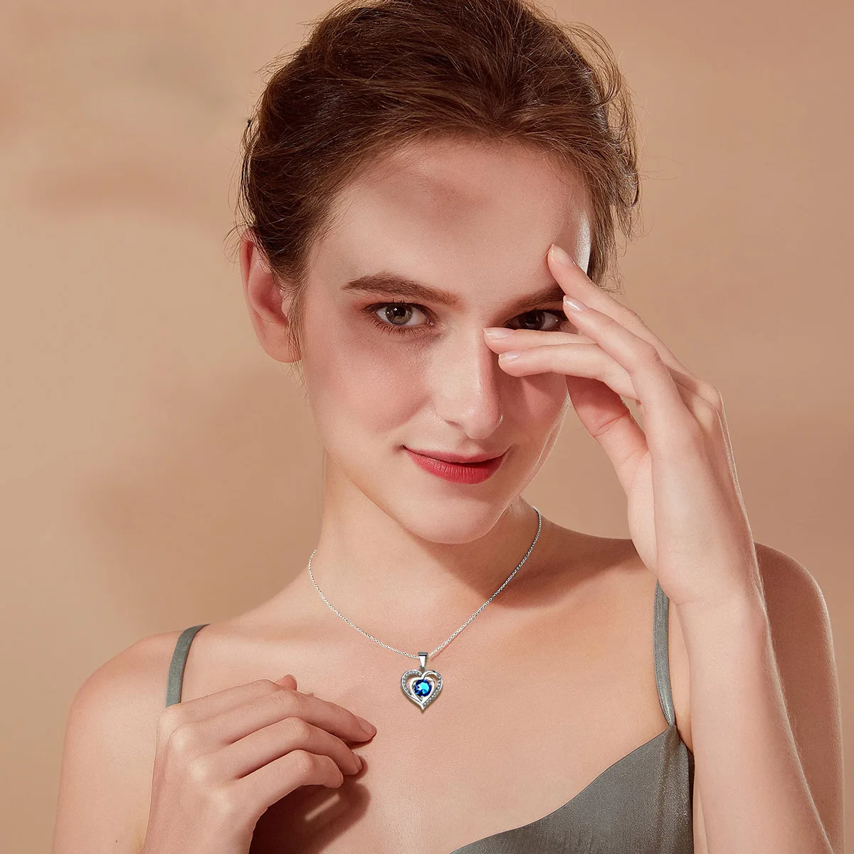 Fashion Exquisite Zircon Jewelry Set  Heart Birthstone Necklace And Earring  Accessory Set For Women Ladies