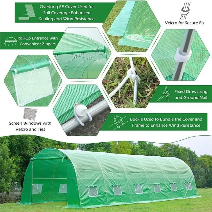 6x3x2 cm Winter Season Portable poly tunnel Greenhouse galvanized Steel Frame Agricultural greenhouse