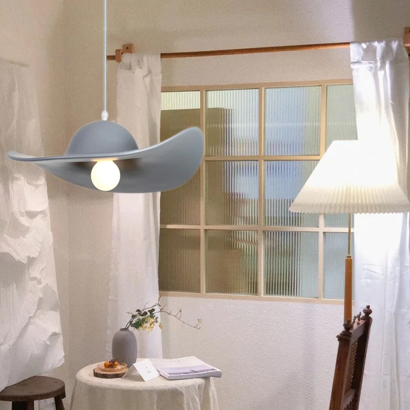 Minimalist LED Pendant Light For Clothing Store Window Bedroom Creative Chandelier Fashion Straw Hat Hanging Lamp