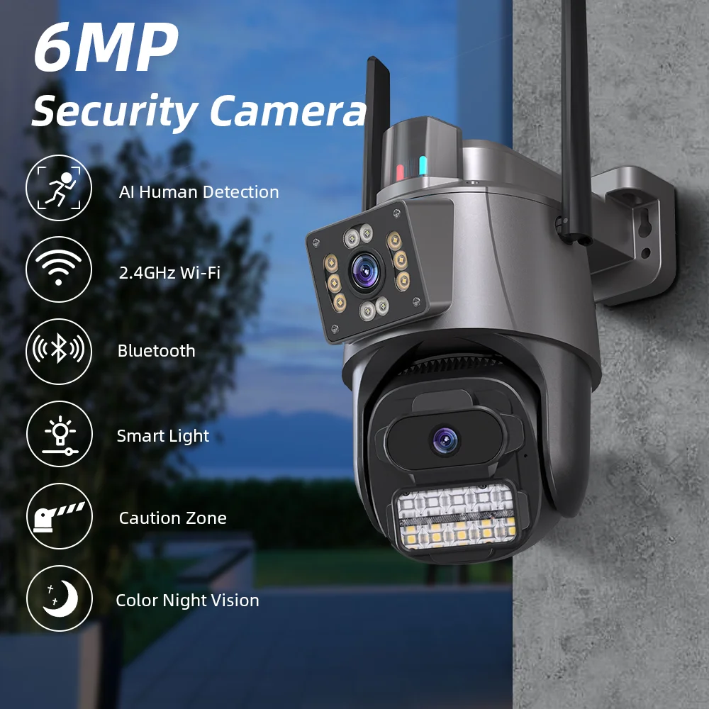 Outdoor Monitor Smart Wireless PTZ CCTV Camera 360 Home IP 4K Dual Lens WiFi Network Security Camera