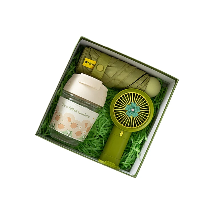High quality gift set Custom luxury paper boxes USB Fan Mini Rechargeable Hand Held Fan umbrella Business Gift Sets giveaway