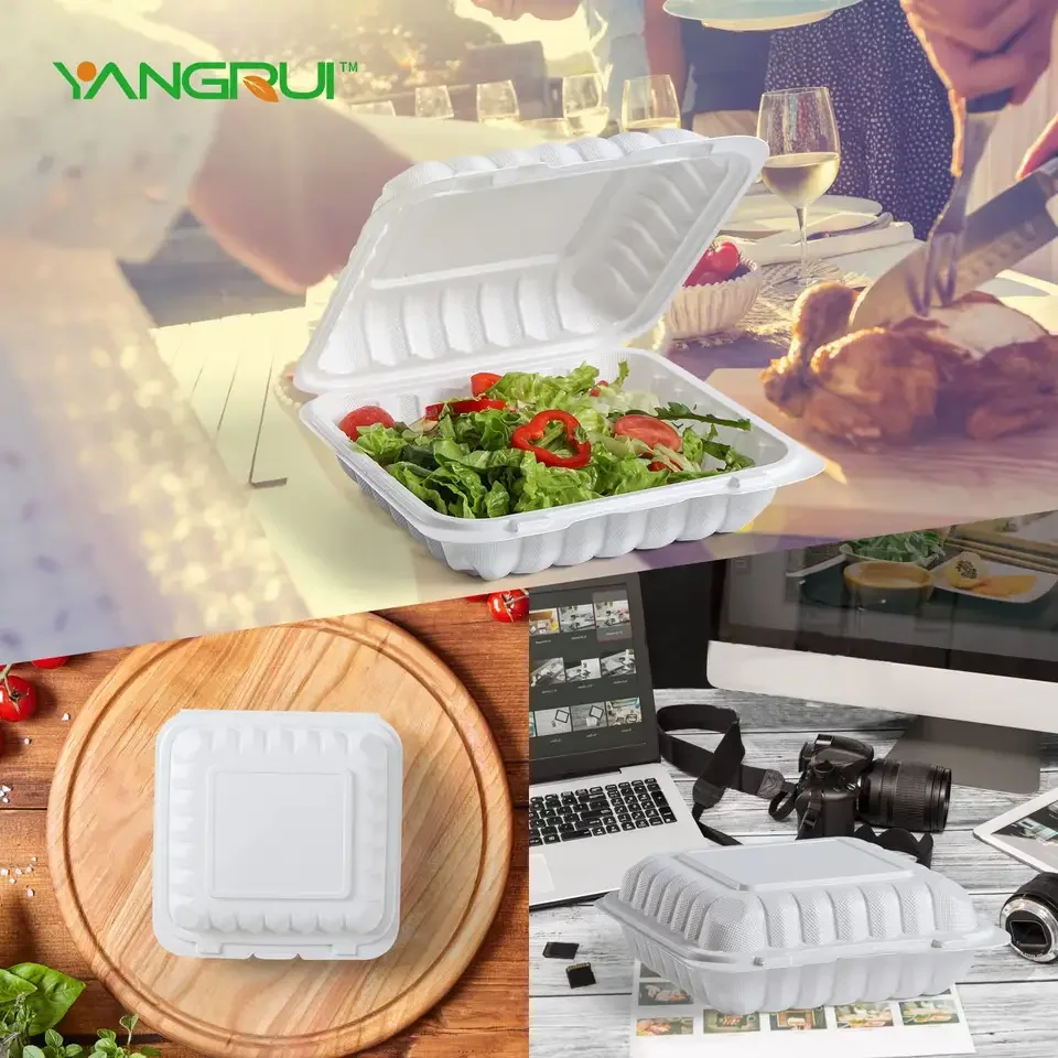 Microwavable Food Grade To Go Lunch Container Restaurant Mfpp Clamshell Take Away Boxes