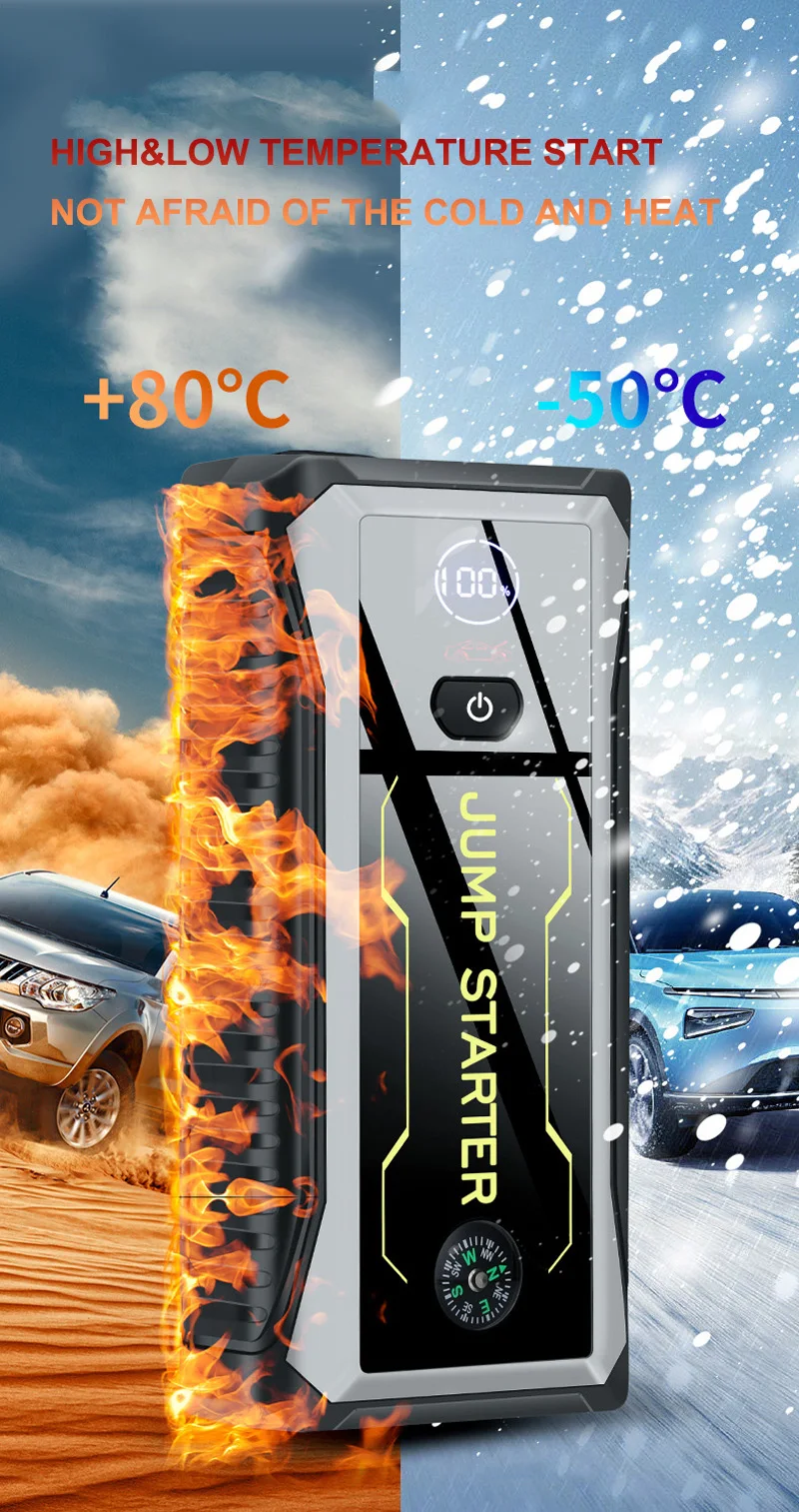 Custom logo 28000mAh portable vehicle jump starter flashlight high power jump starter auto powerbank with large display screen