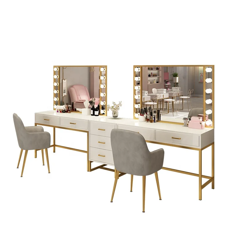 Beauty Store Barber Shop Makeup Vanity Table Set Home Furniture Bedroom Furniture Modern Dresser Wooden Small Dressing Table