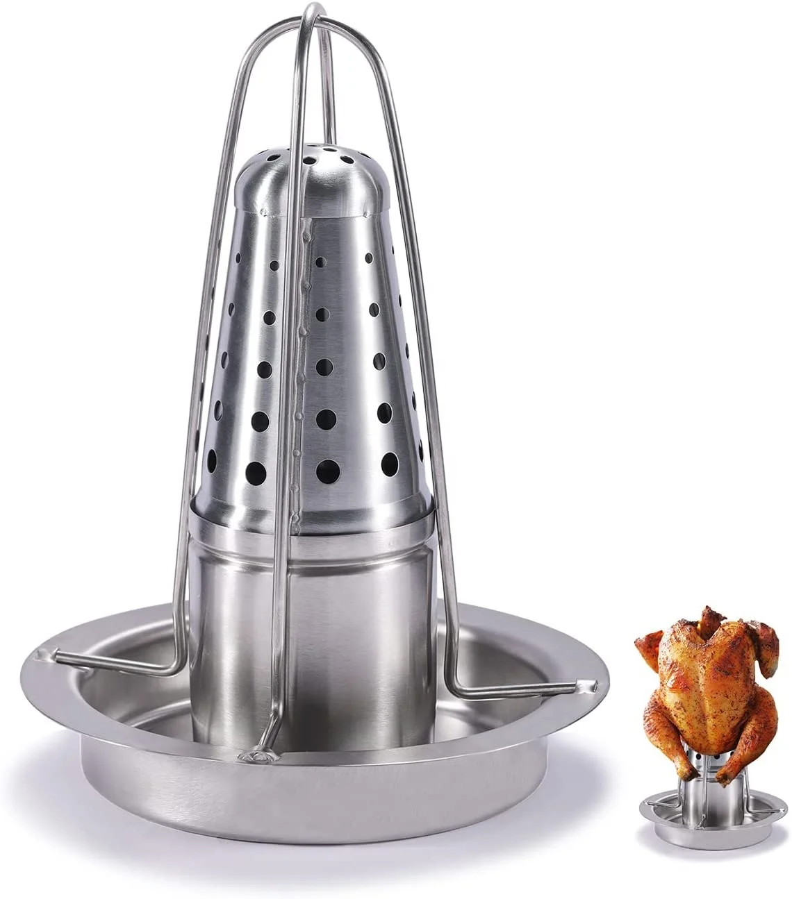 NEW Beer Can Chicken Roaster Stand Stainless Steel Chicken Holder with flavouring Container