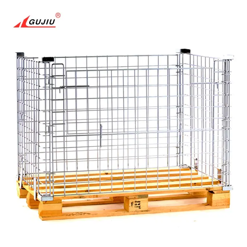 PET Preform Cap Flexible Storage Warehouse Powder Coating Hypacage Stackable Mesh Galvanized Steel Metal Wire Mesh Pallet Cage