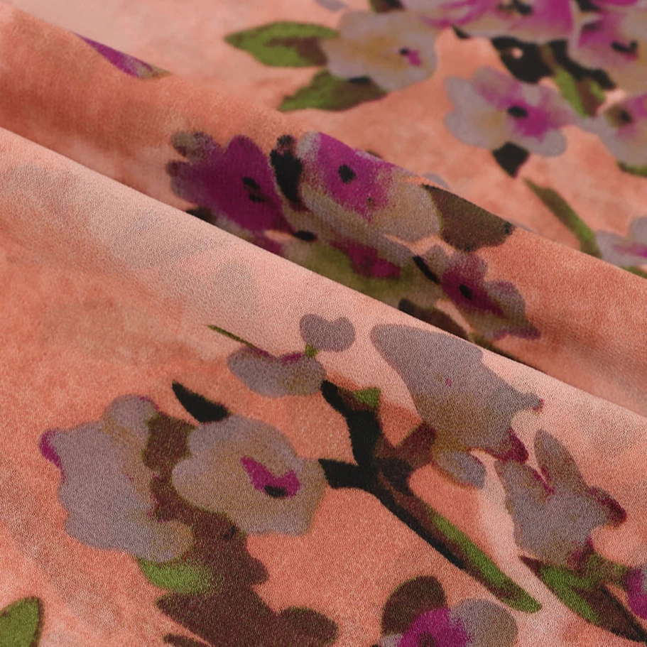 Cheap 100% polyester  print coffion vietnam korean silk fabric for dress