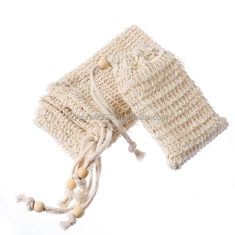 Natural Biodegradable Eco Friendly Sisal Soap Saver Pouch Bag Mesh Knitted Knitting Sisal Soap Saver Holder Bag for Soap Saving