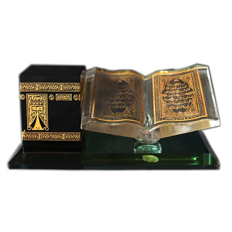 Islamic Muslim Decorative Arabic Crystal Glass Quran Book With Kaaba Ramadan Souvenirs Gifts
