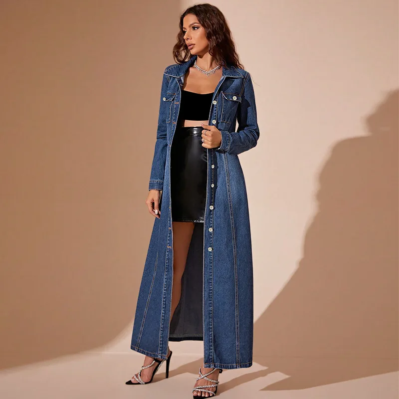 China manufacturer blue jeans long dress button jean dresses denim women denim dresses for ladies