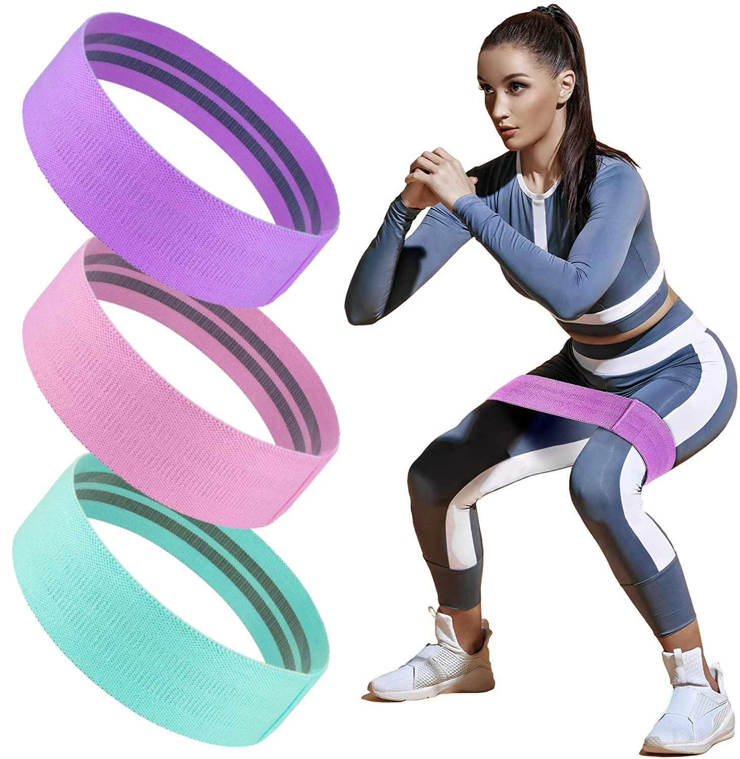 Custom logo Fabric Elastic Exercise Fitness Gym Hip Circle Loop Booty Resistance Bands Sets