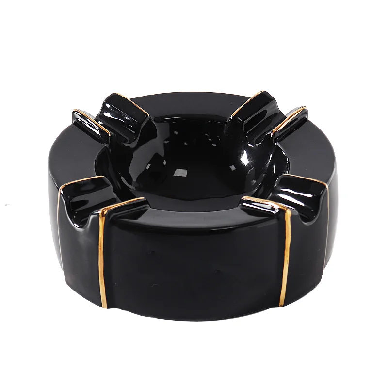 Custom Logo Home Office Hotel Luxury Gold Rim Porcelain Cigarette Ash Tray Large Ceramic Cigar Ashtray
