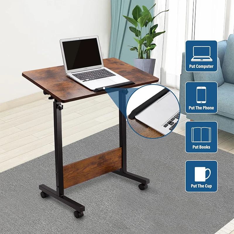 Easy to Assemble Rolling Computer Workstation with Lockable Wheels for Home Office