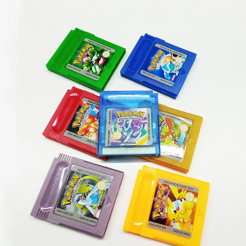 In Stock Spanish German Italian Yellow Red Gold Green Blue Silver Crystal Version Gameboy GBC Card Game