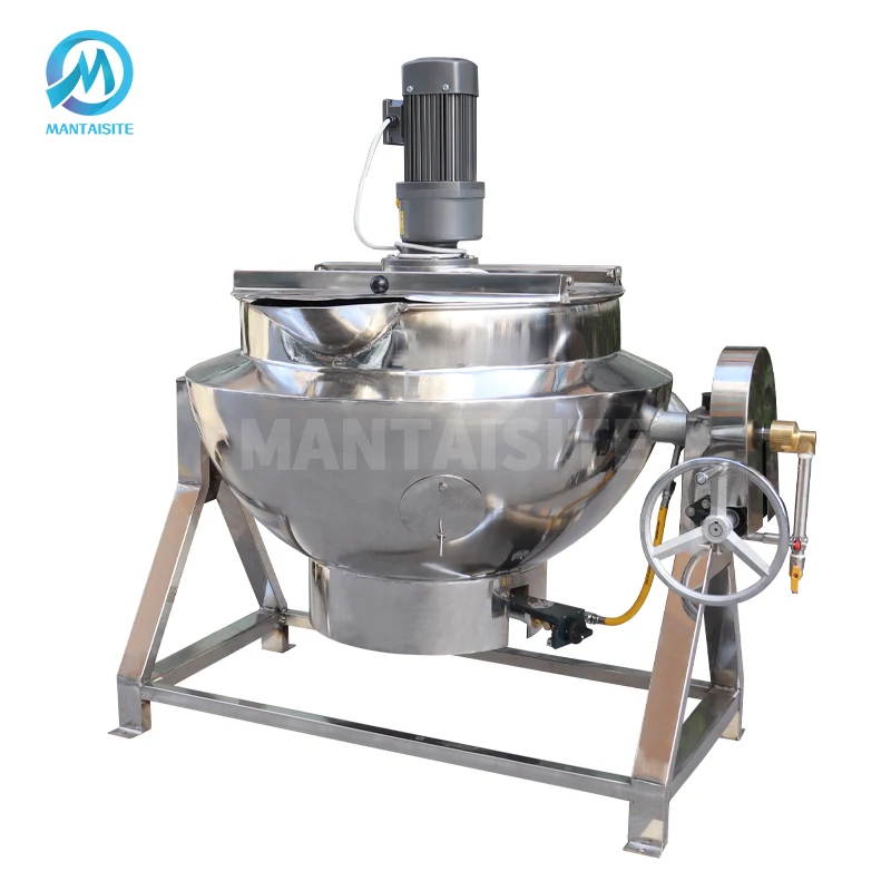100l/200l/500l Industrial Electric/Gas/Steam Jacketed Cooking Kettle Tomato Paste Soup Sugar Boiler Jacketed Kettle with Mixer