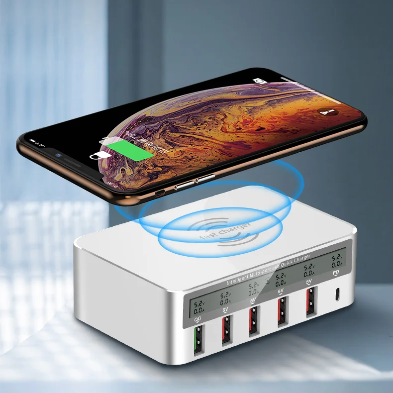  Портативное зарядное устройство с 6 usb-портами универсальное type-c qc 3 0 pd qi зарядная станция несколькими адаптер для