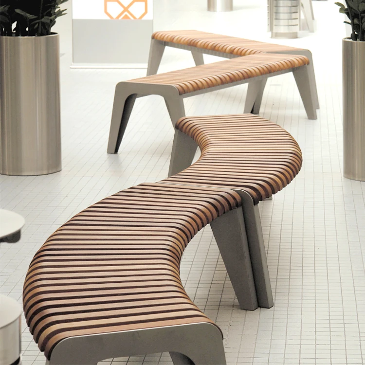 Wholesale Outdoor Garden Furniture Curving Long chair Leisure Backless Street public park bench shopping mall wooden bench