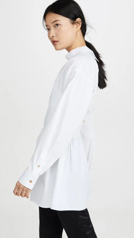 Casual fashion long sleeve white women blouse back buttons ruffles women shirt