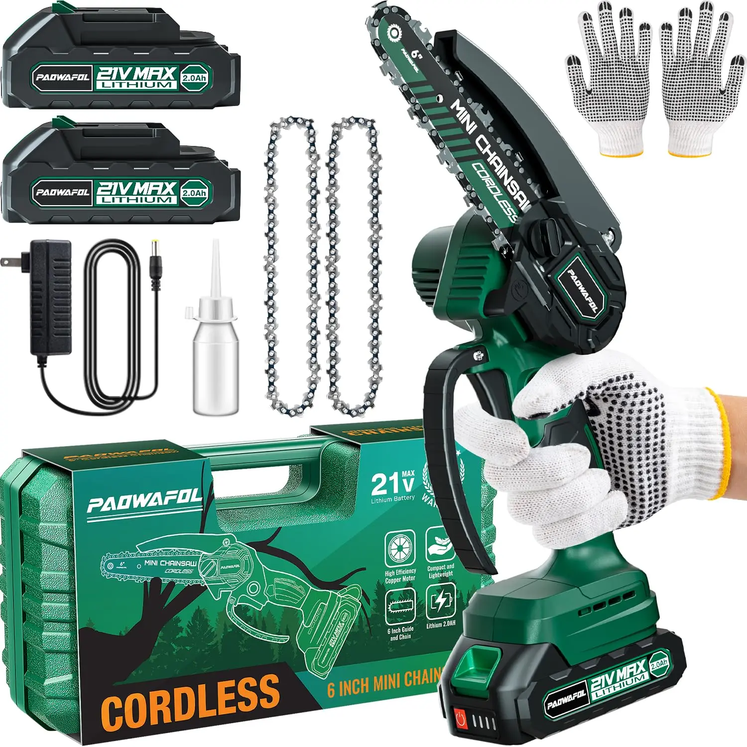 Мини-бензопила 6 дюймов с 2 батареями беспроводные цепные пилы замком безопасности ручная маленькая бензопила