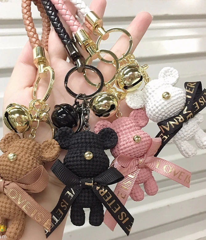 Fashion Cartoon Bear Doll Key Chain Resin Wool Cute Bear Car Keychain Bag Pendant Gift