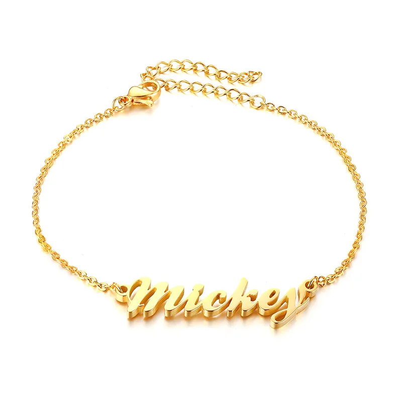 Custom Name Initial charm Fashion adjustable Bracelet Personalized Stainless Steel Bracelet in Golden Silver
