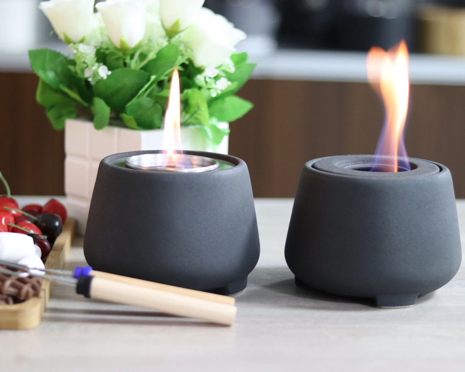 Portable Ceramic fireplace tabletop Fire pit bowl  table fireplace Rubbing Alcohol Personal Smores maker Tabletop Fire Pits