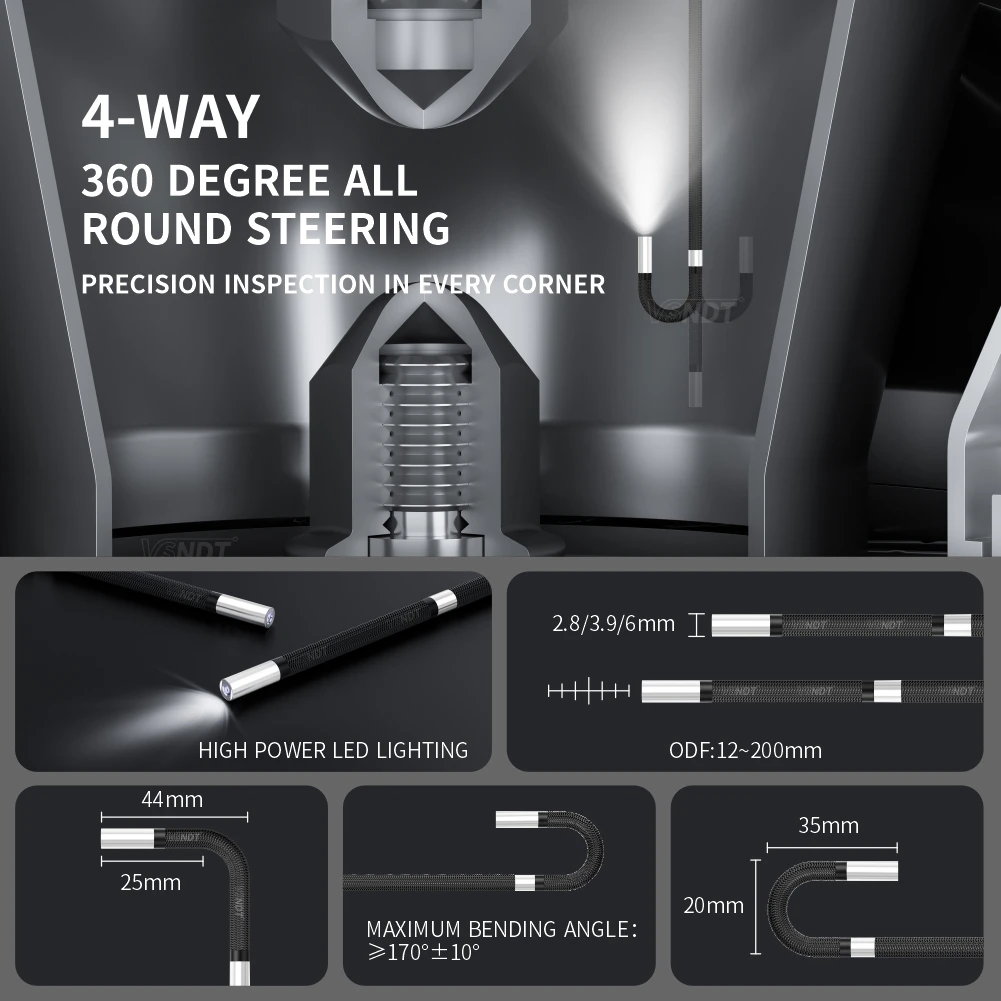 waterproof sewer endoscope, 360° articulation portable video endoscope, 6mm 3.9mm borescope