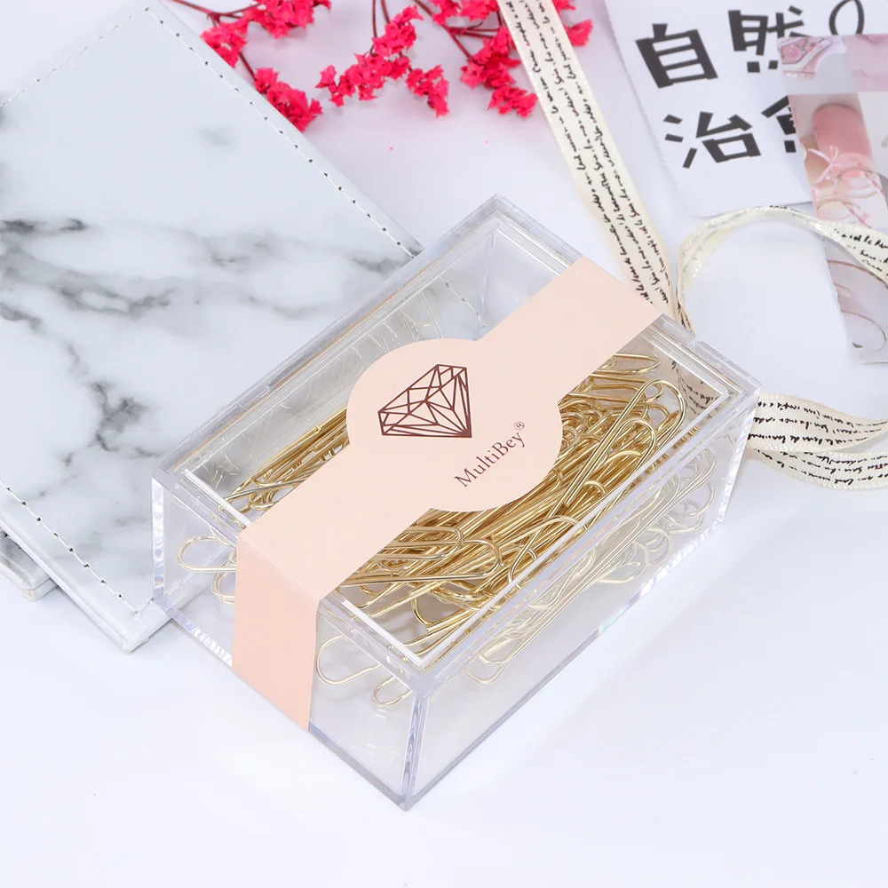 Logo customized gold metal 50mm paper clips with a acrylic box