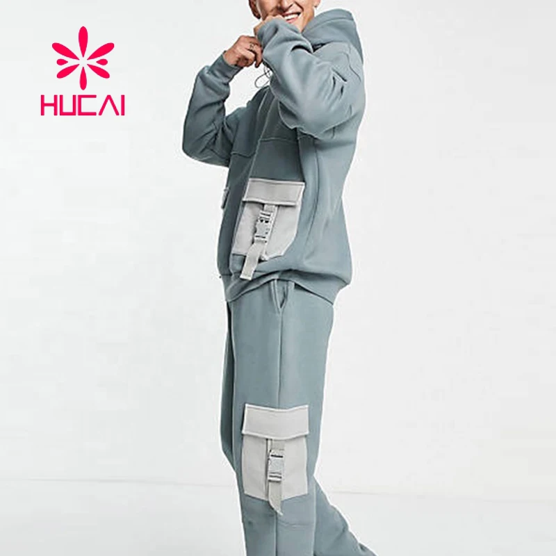 Custom Logo Cargo Pocket Cotton Boys 2 Piece Joggers set Thick Men Sweatsuit track suit for men
